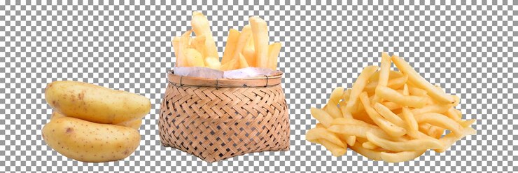 PSD una canasta de papas fritas con papas sobre fondo transparente