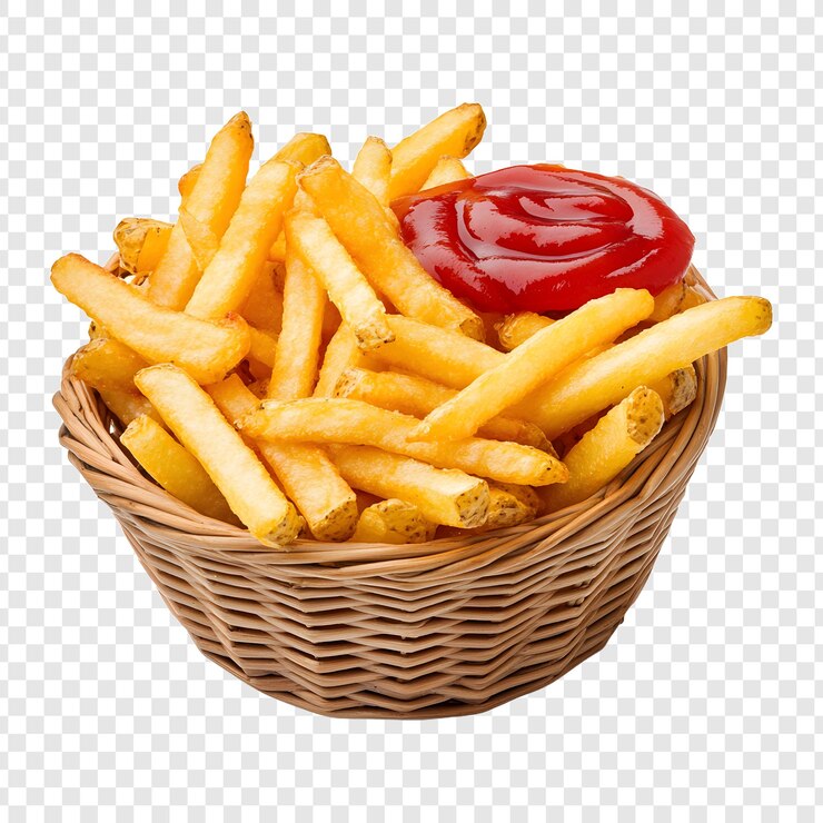 PSD una canasta de papas fritas png aisladas en un fondo transparente