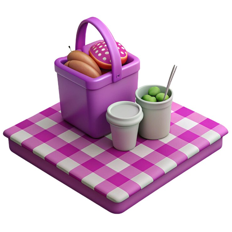 PSD una canasta púrpura con una bolsa de comida en ella que dice "no comas"