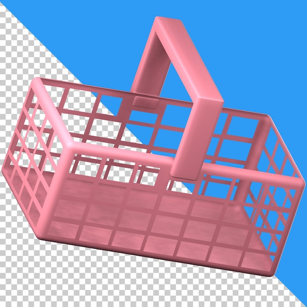 Una canasta rosa con un cuadrado azul en la parte inferior.
