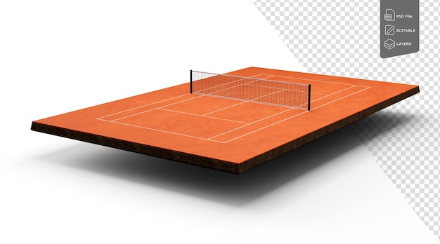 Cancha de tenis Clay Campo de vista superior Campo de cancha con marcas Jugar en cancha de arcilla roja Red de tenis