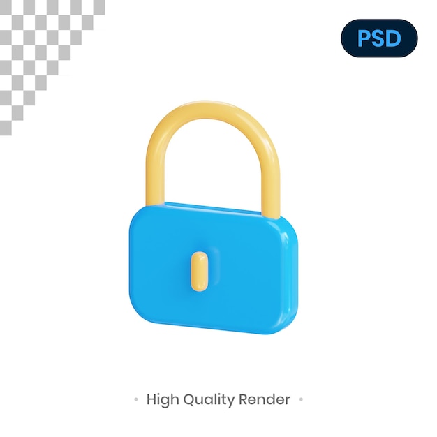 Candado 3d render ilustración premium psd