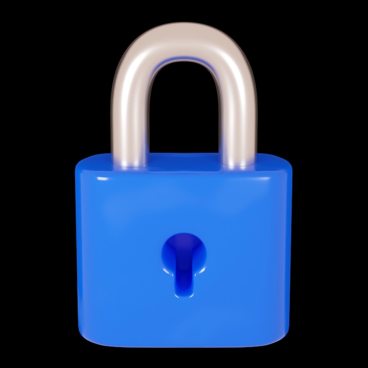 PSD un candado azul con el icono de la llave 3d