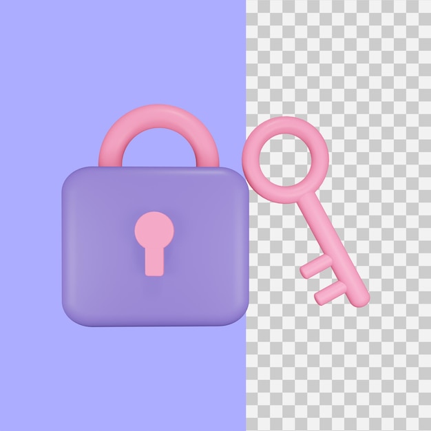 Candado de renderizado 3d e icono de llave