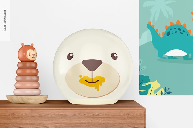 Candeeiro de mesa infantil redondo com modelo de brinquedo de pirâmide em anel