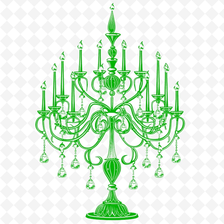 PSD candelabro antiguo con intrincadas obras metálicas y gotas de cristal diseños de ilustraciones planas de contorno png