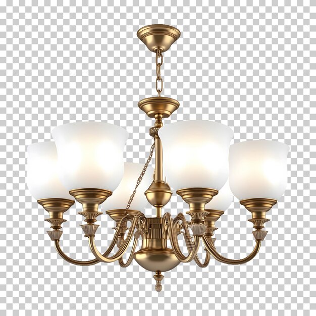 Candelabro de bronce de estilo victoriano con sombras de vidrio blanco aisladas en un fondo transparente ideal