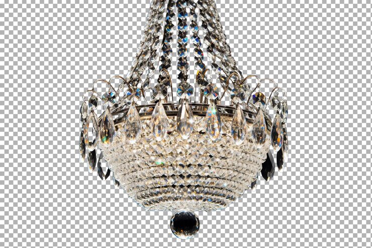 PSD candelabro de cristal radiante que ilumina el elegante espacio de comedor en una lujosa mansión durante una encantadora reunión nocturna en fondo blanco o png transparente