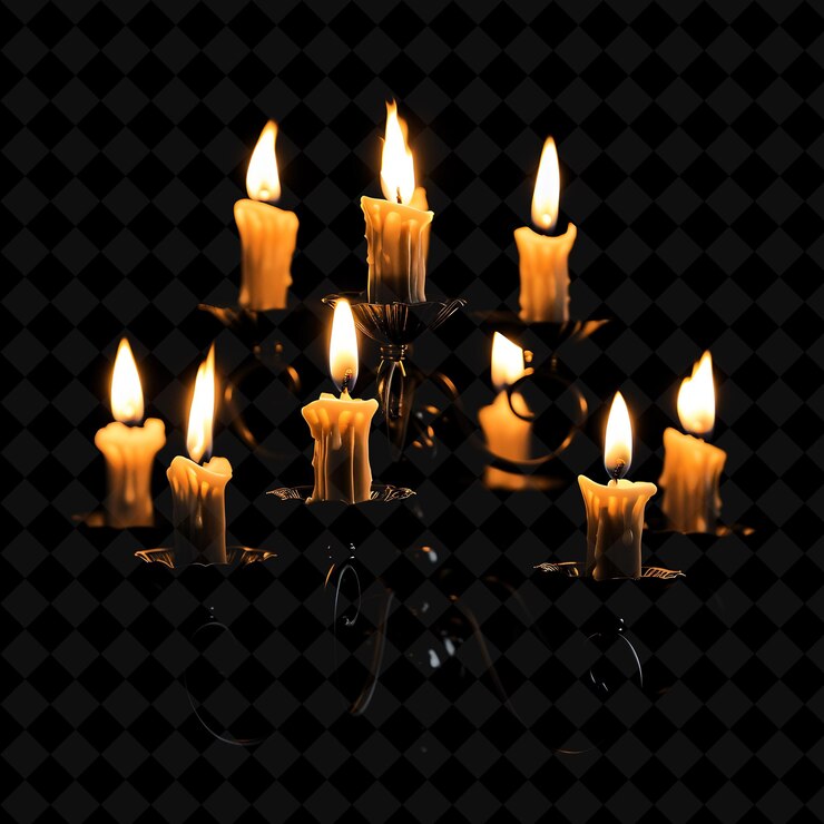 PSD un candelabro negro con muchas velas encendidas