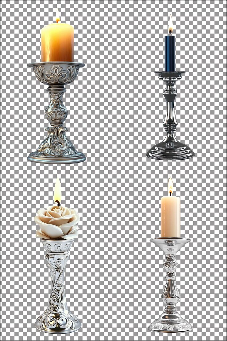 Candelabro de plata Accesorio de vela elegante y funcional Hiperrealista T blanco aislado y sencillo
