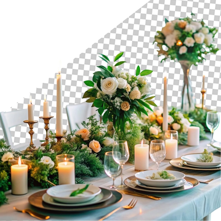 PSD candelabro rústico y arreglo de flores en la mesa en la recepción de la boda