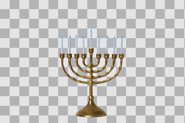 Candeliere d'oro ebraico di Hanukkah con candele a righe create con la tecnologia Generative AI PNG