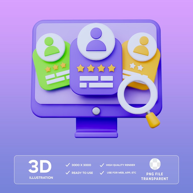 Candidato de pesquisa on-line Ilustração de ícone 3D