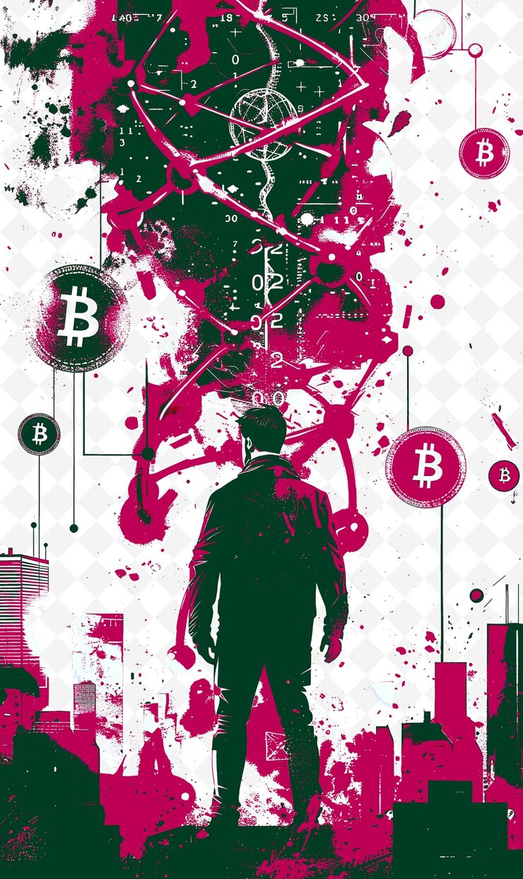 PSD candidato en un evento de biotecnología discutiendo bitcoins uso i diseño de ideas de ilustración plana