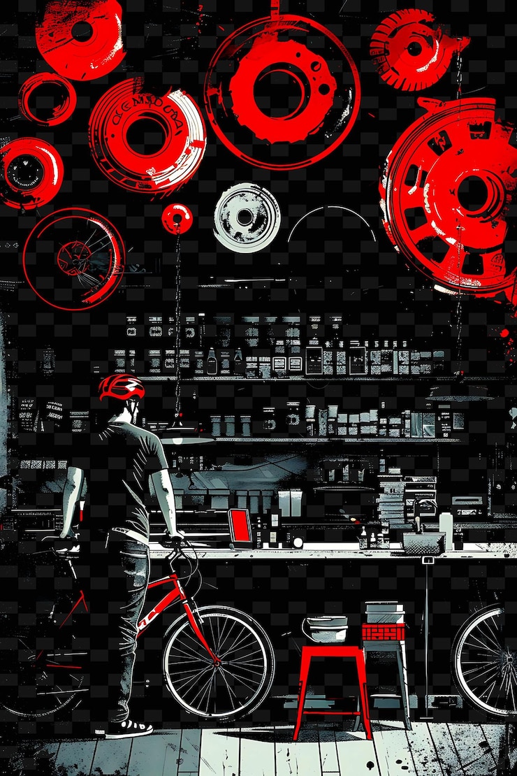 PSD un candidato visitando una tienda de bicicletas con un casco rojo trea png ilustración plana de fondo