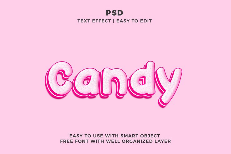 PSD candy 3d editable photoshop estilo de efecto de texto psd con fondo