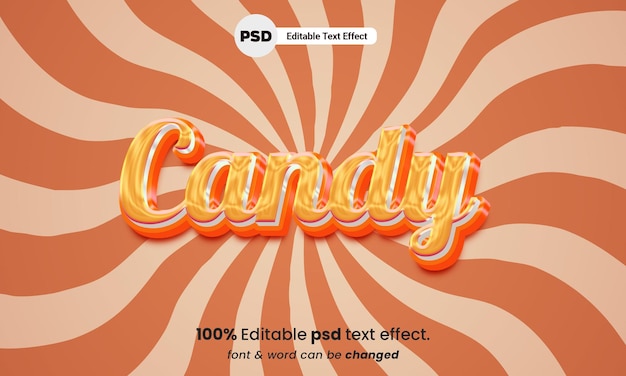 Candy 3d editable psd efecto de texto de caramelo