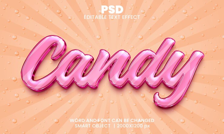 PSD candy 3d style d'effet de texte photoshop modifiable avec arrière-plan