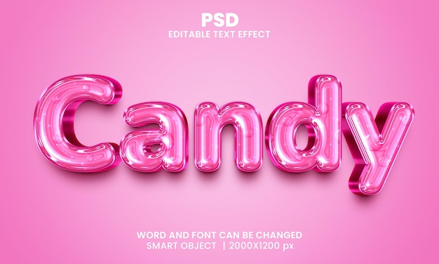 Candy colore rosa lucido 3d effetto testo Photoshop modificabile con sfondo