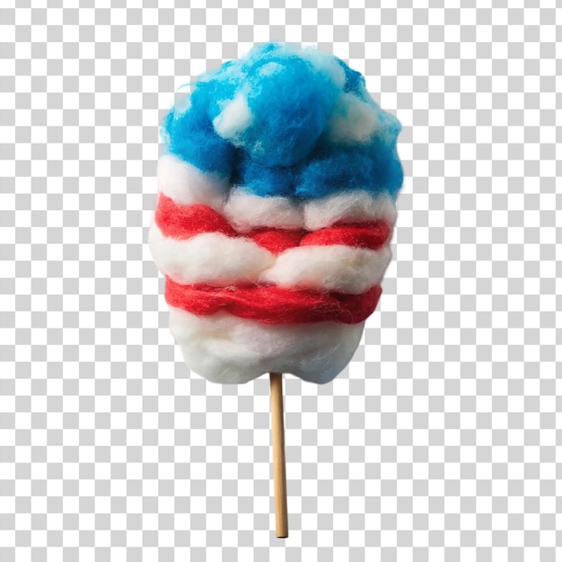 PSD candy-cotton patriotique avec couleur rouge, bleu et blanc isolé sur un fond transparent