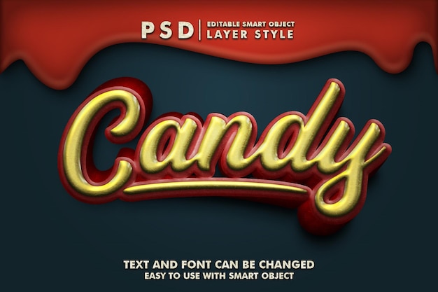 Candy efecto de texto 3d psd premium con objeto inteligente