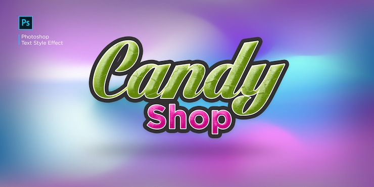 PSD candy shop text effect efecto de estilo de diseño