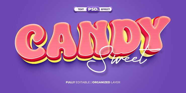 PSD candy sweet 3d editable text effect template