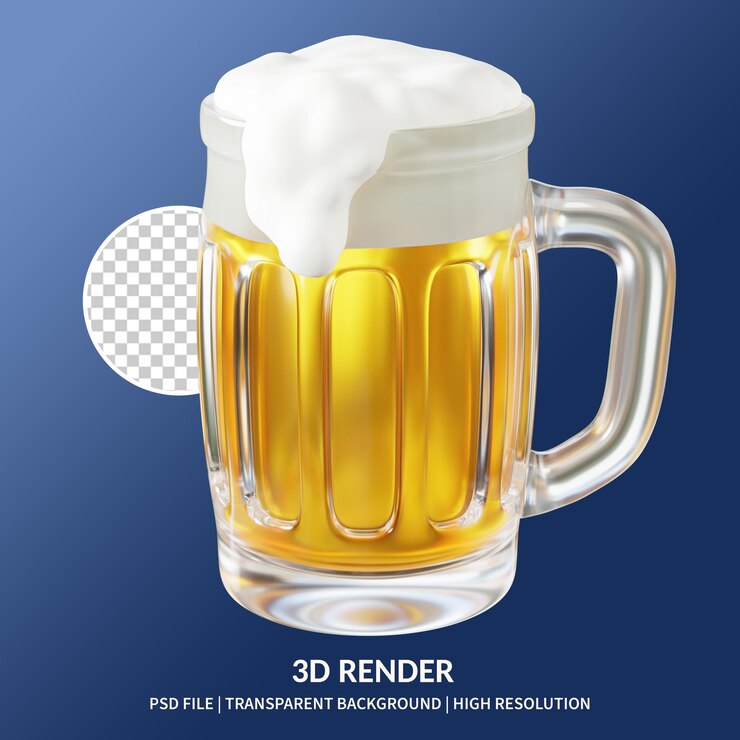 Caneca de cerveja com arquivo PSD de renderização 3d de espuma