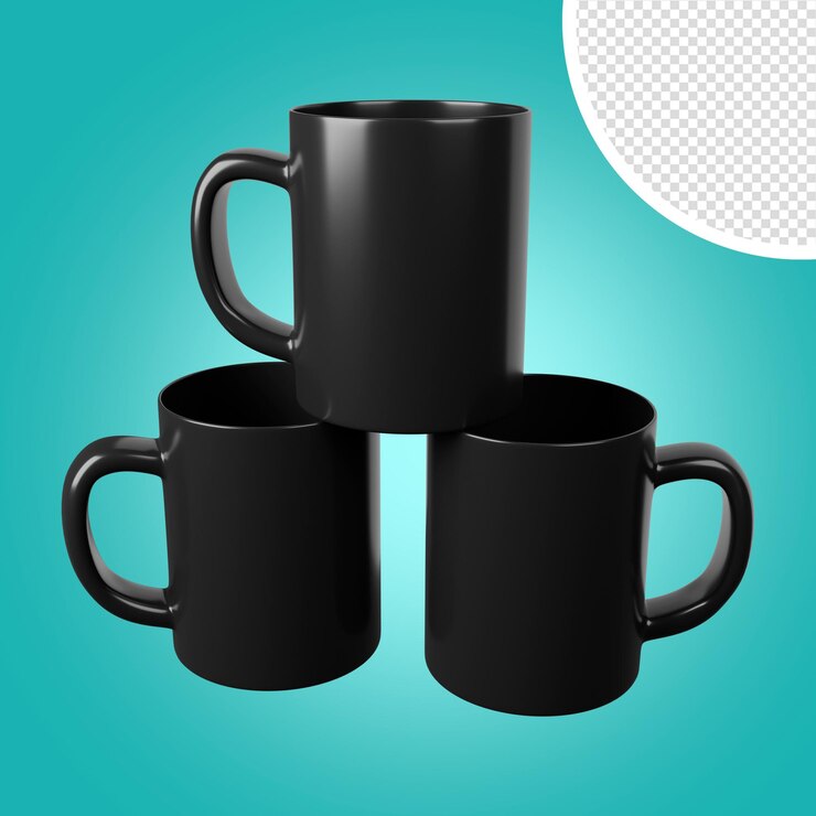 PSD caneca preta em fundo transparente