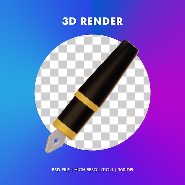 Caneta 3d render ilustração isolada