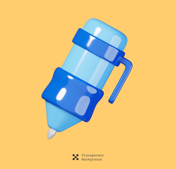 PSD caneta azul isolada no fundo branco. ícone de educação e escola. ilustração de renderização 3d.