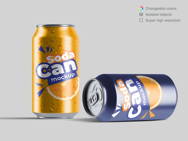 Canettes De Soda En Aluminium Vue De Face Réaliste Avec Modèle De Maquette De Gouttes D'eau