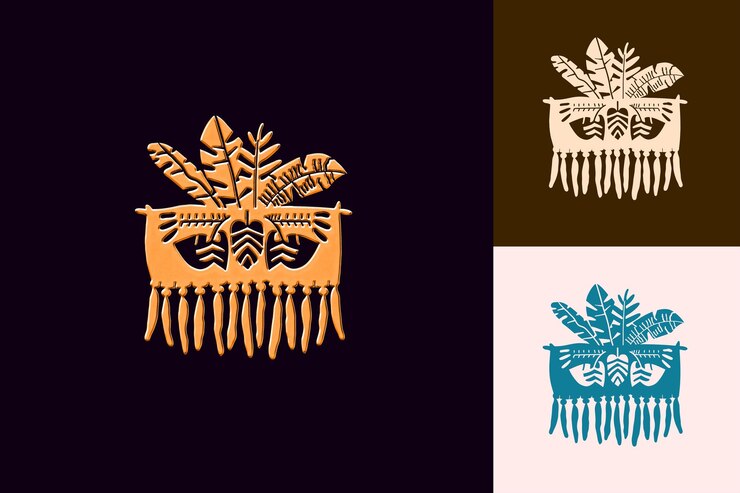 PSD canga con estilo dibujado a mano tela estampada con franjas lo diseños creativos de iconos de la cultura brasileña