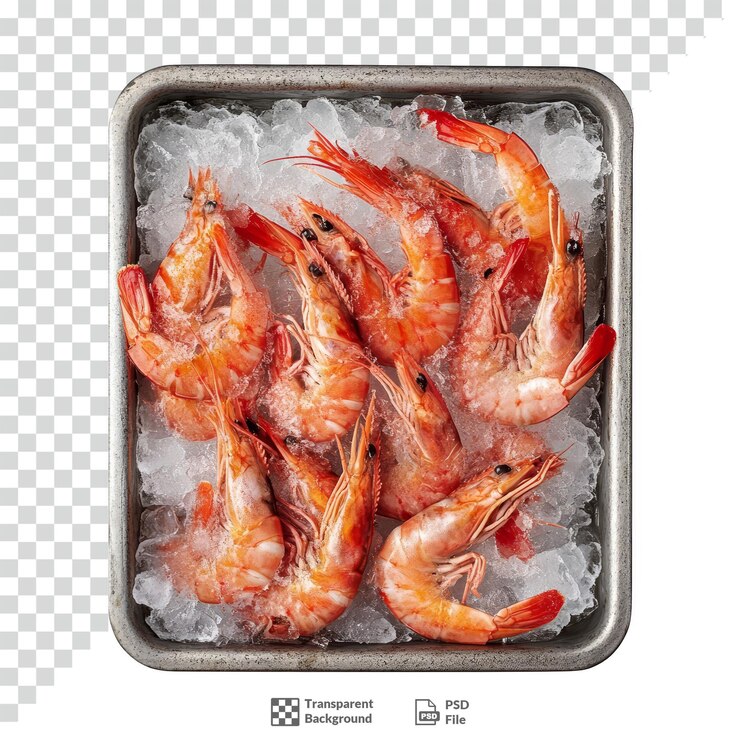 PSD cangrejo crudo en un lecho de hielo con fondo transparente