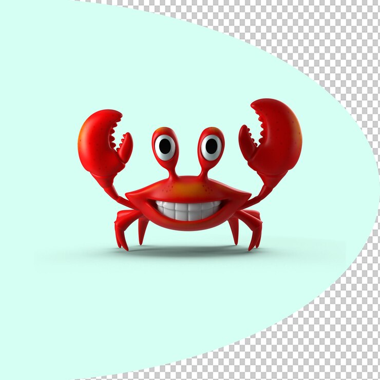 PSD cangrejo de desenho animado sorridente com grandes garras