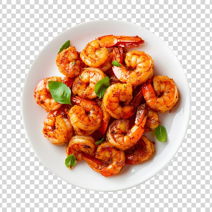PSD cangrejo frito con especias en un plato blanco aislado sobre un fondo transparente