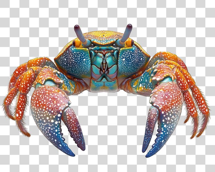 PSD el cangrejo nadador azul con sus vivas garras azules y su concha estampada sobre un fondo transparente