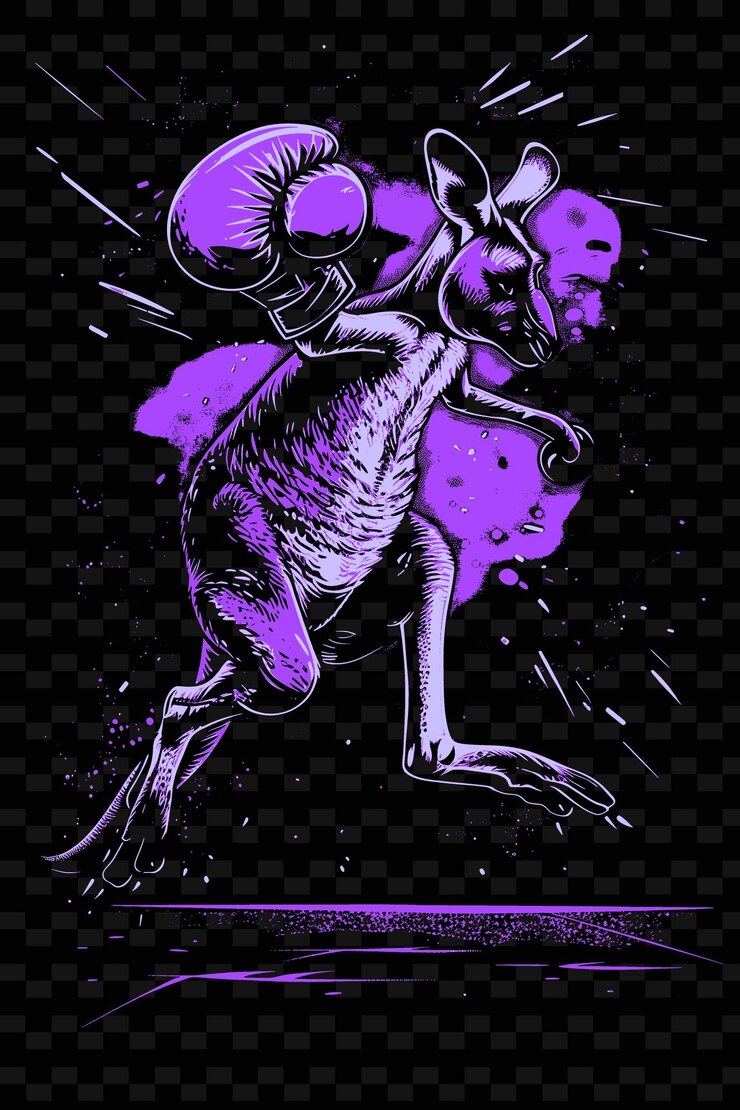 PSD canguro saltando con un guante de boxeo diseño de cartel con un fondo de cartel png diseños de psd