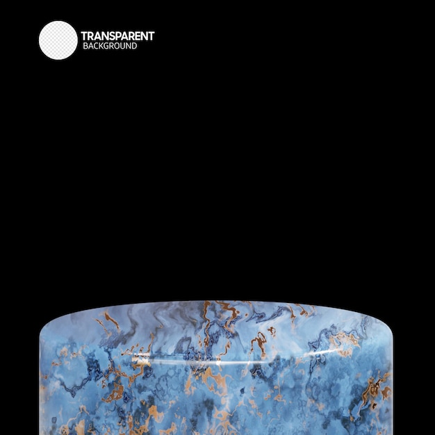 Una canica azul y dorada con la palabra transparente