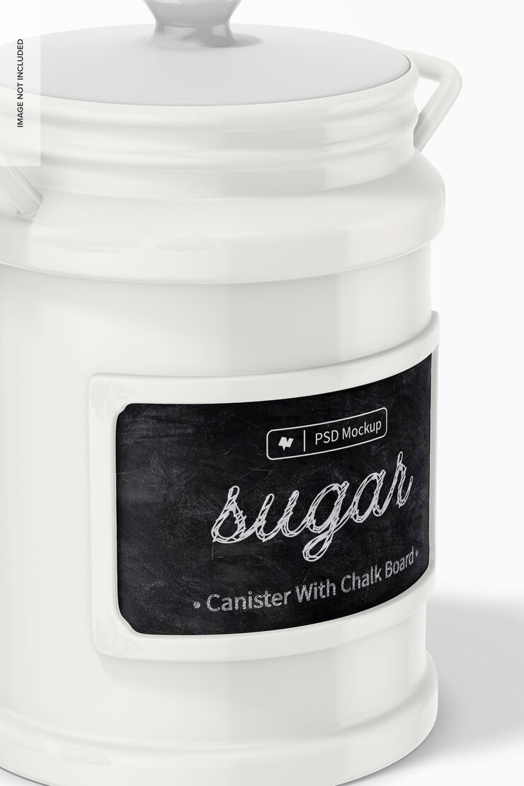 PSD canister com chalk board mockup, close up
