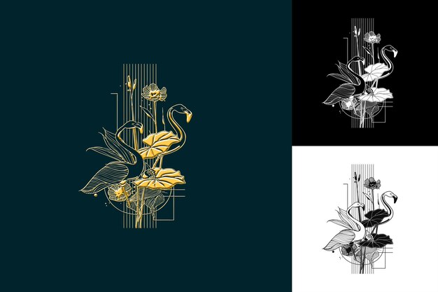 Canna con contornos de flamenco y gráficos despojados con diseño vectorial de ilustraciones creativas de Flor