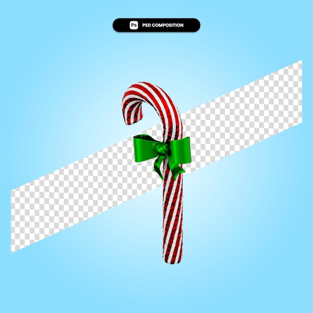 PSD canne en bonbon de noël illustration de rendu 3d isolé