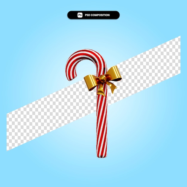 PSD canne en bonbon de noël illustration de rendu 3d isolé