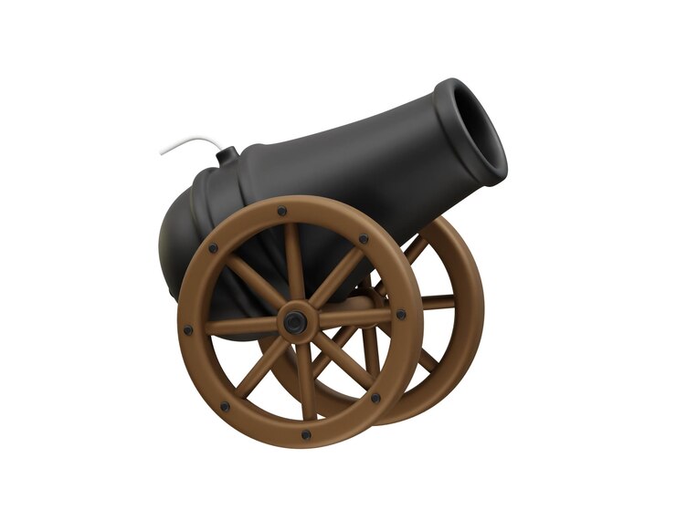 PSD cañón con una bomba en la parte superior icono ilustración de renderizado en 3d icono de arma de cañón ilustración en 3d
