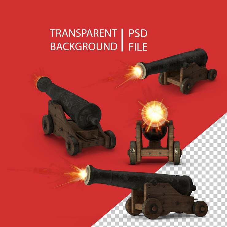 PSD cañón medieval disparando png
