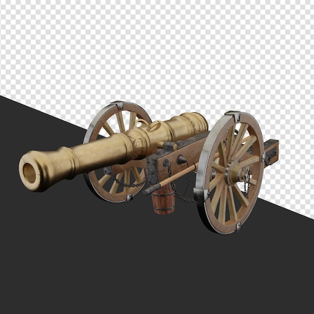 Cañón en ruedas renderizado en 3D