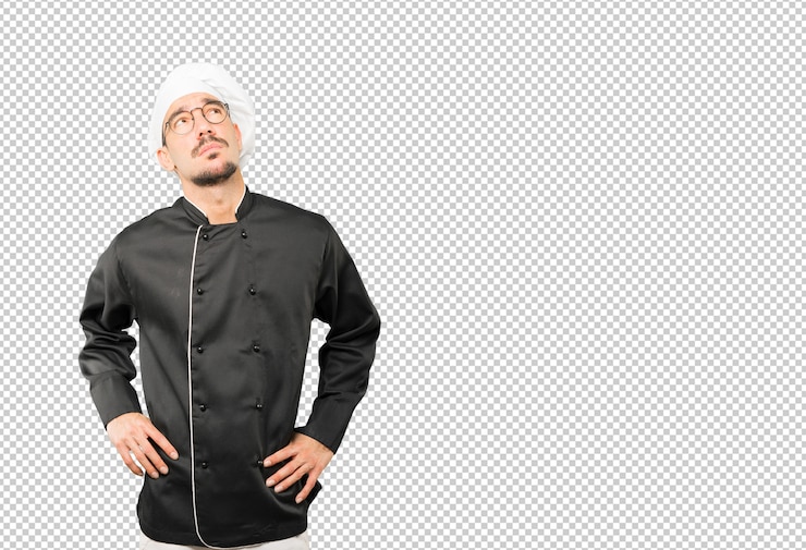 PSD cansado jovem chef posando