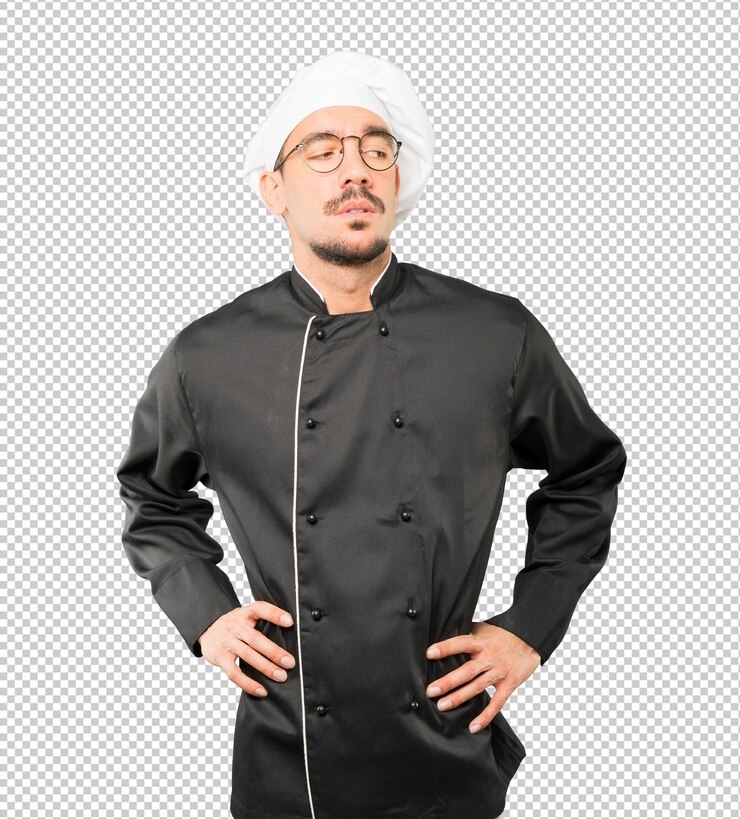 PSD cansado jovem chef posando