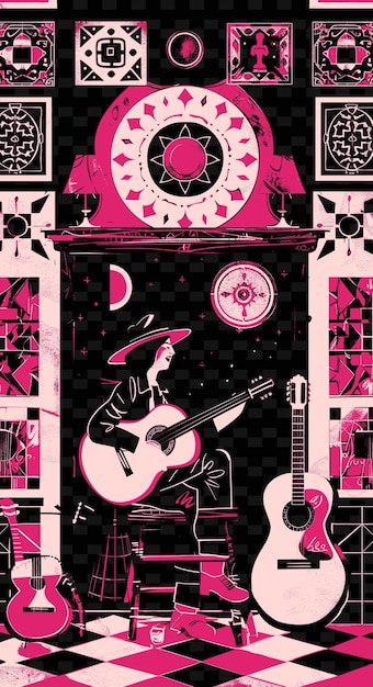 PSD cantor de fado em uma taverna de lisboa com azulejos e guitarras pos ilustração vector ideia de poster de música