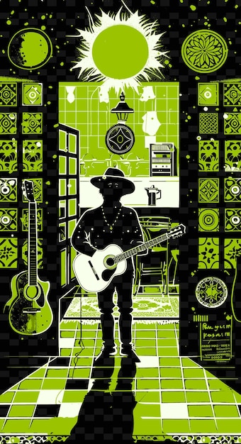 PSD cantor de fado em uma taverna de lisboa com azulejos e guitarras pos ilustração vector ideia de poster de música